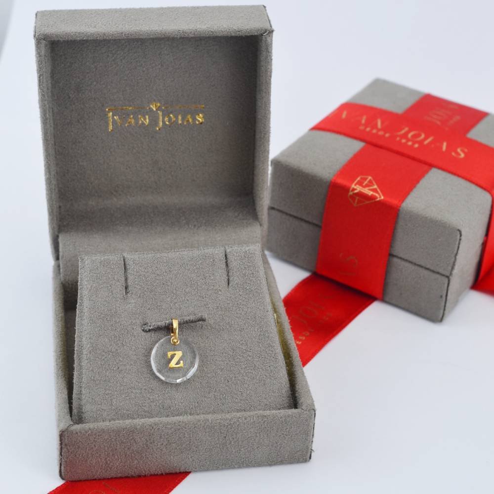 Pingente Cristal Redondo com Letra "Z " em Ouro 18K Dourado 2
