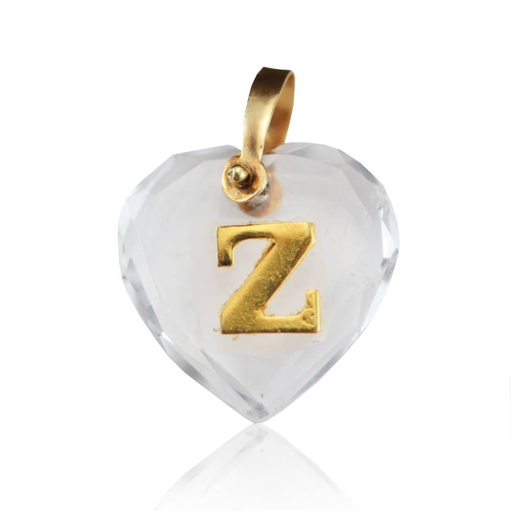 Pingente Cristal Coração com Letra "Z " em Ouro 18K