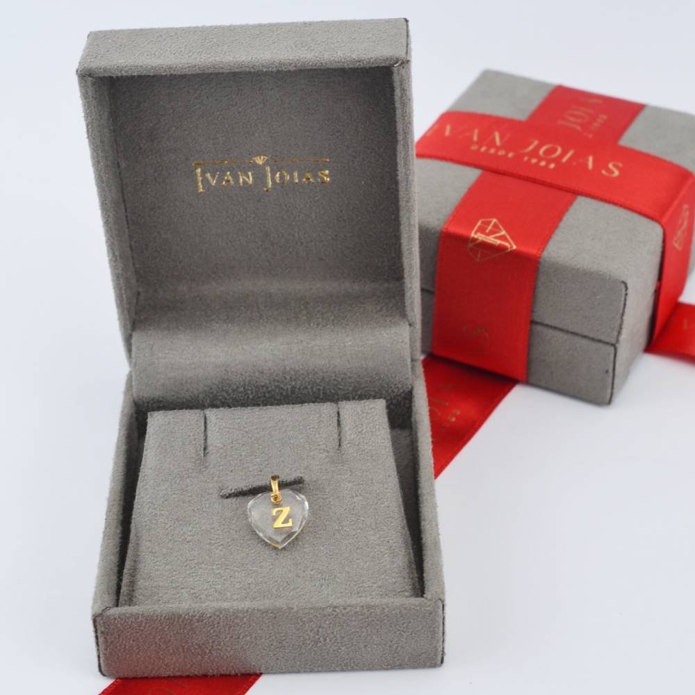Pingente Cristal Coração com Letra "Z " em Ouro 18K Dourado 2