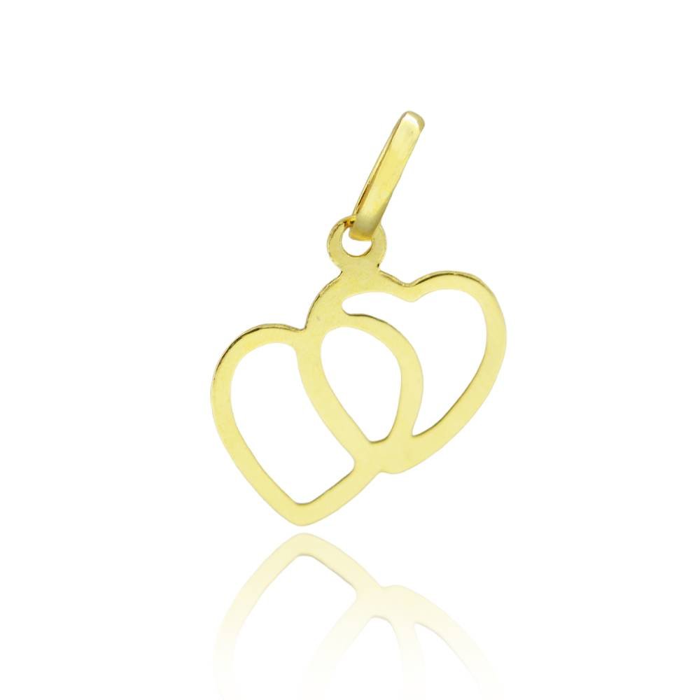Pingente Coração Duplo Vazado 1,7 cm Em Ouro 18k Dourado 1