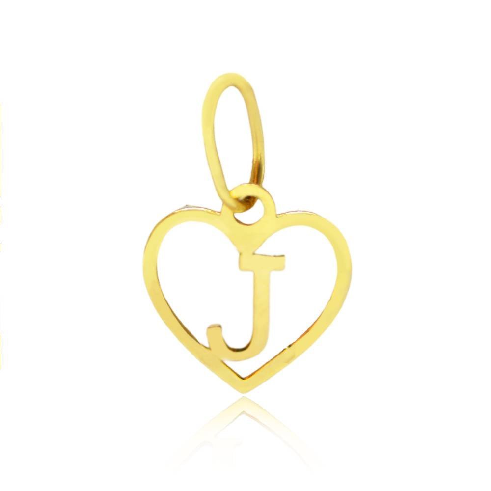 Pingente Letra Coração "J"  1cm em Ouro 18K