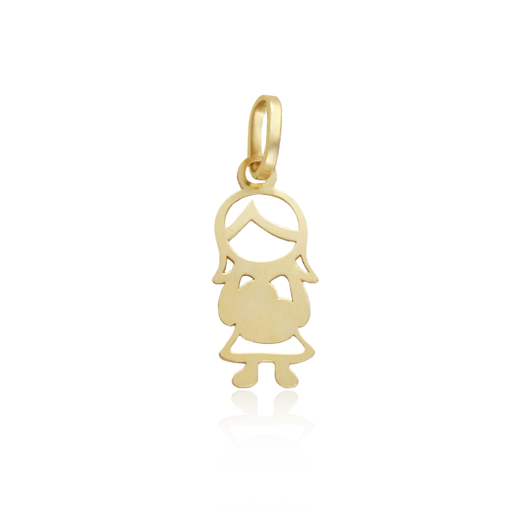 Pingente Menina Coração Vazado 1,5cm  em Ouro 18K Dourado 2