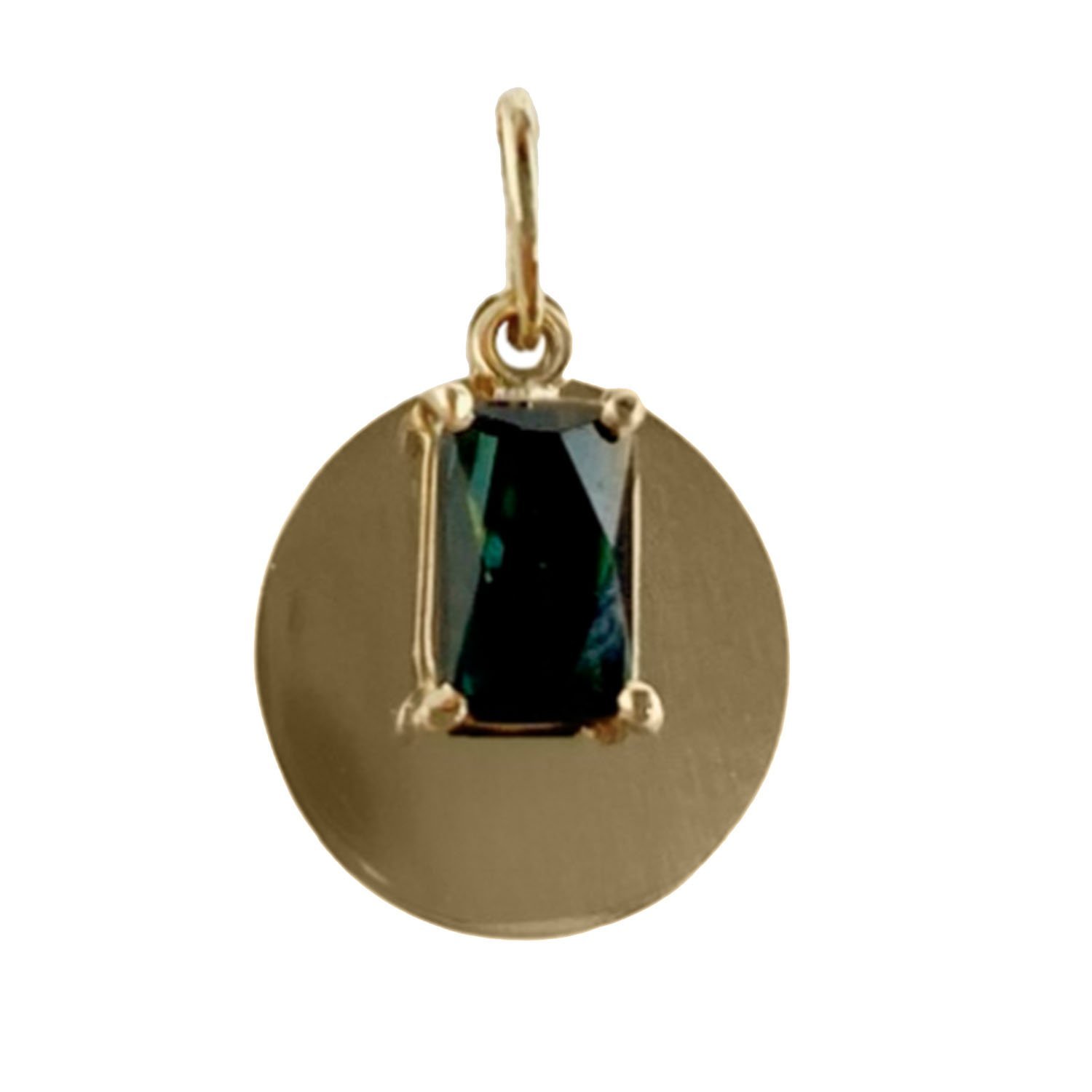 Pingente Placa com Turmalina Retangular Verde em Ouro 18k