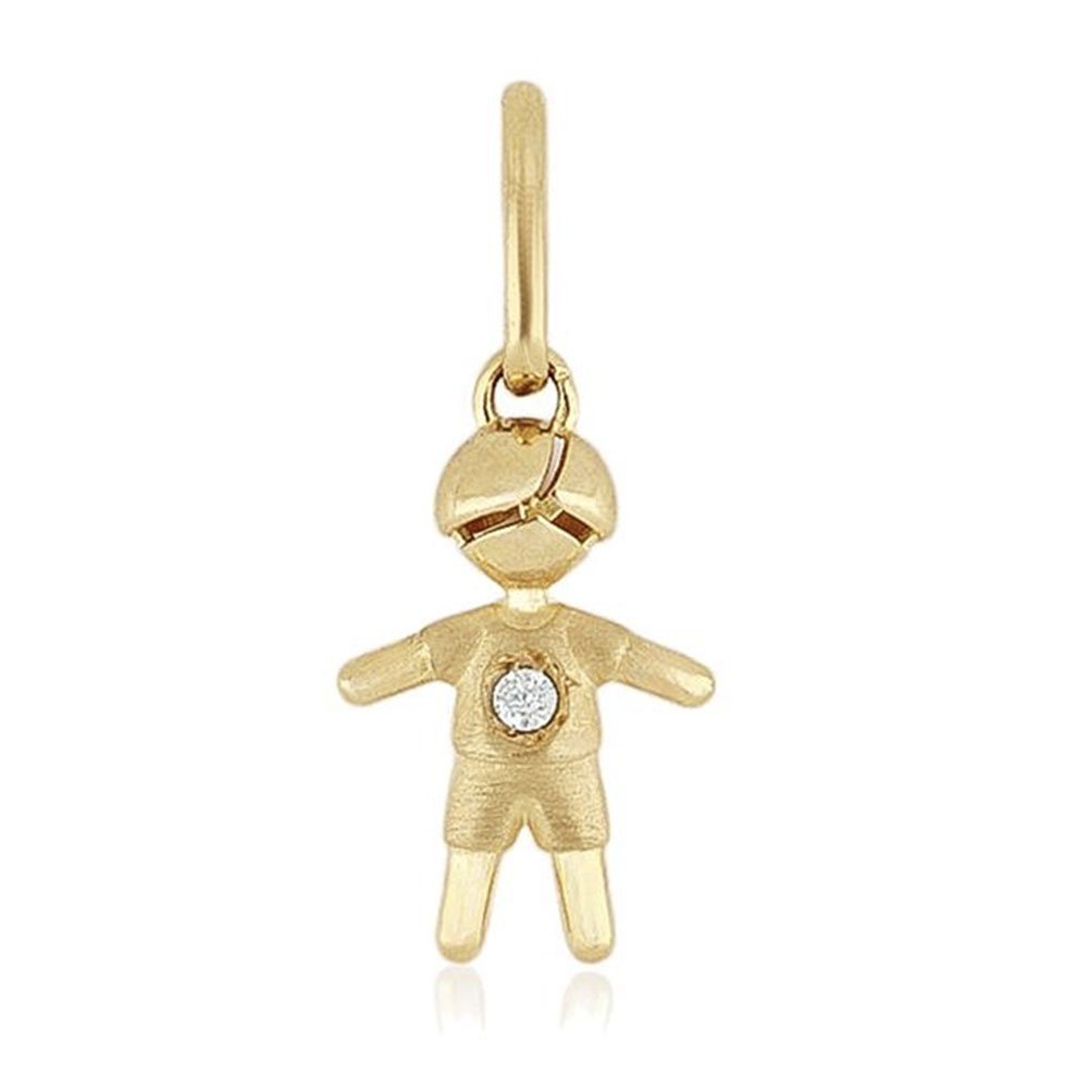 Pingente Menino Bojudo com Diamante em Ouro 18k Dourado 1