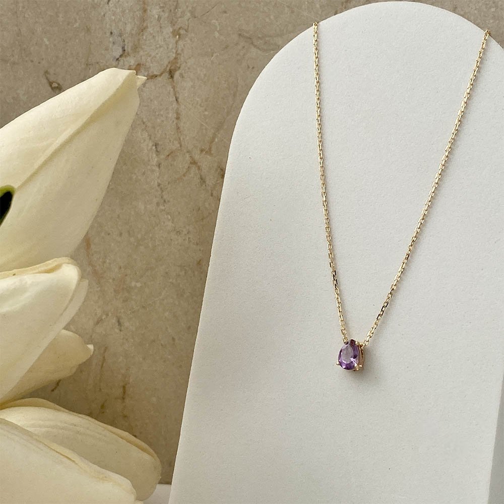 Pingente Gota com Ametista em Ouro 18k Dourado 2