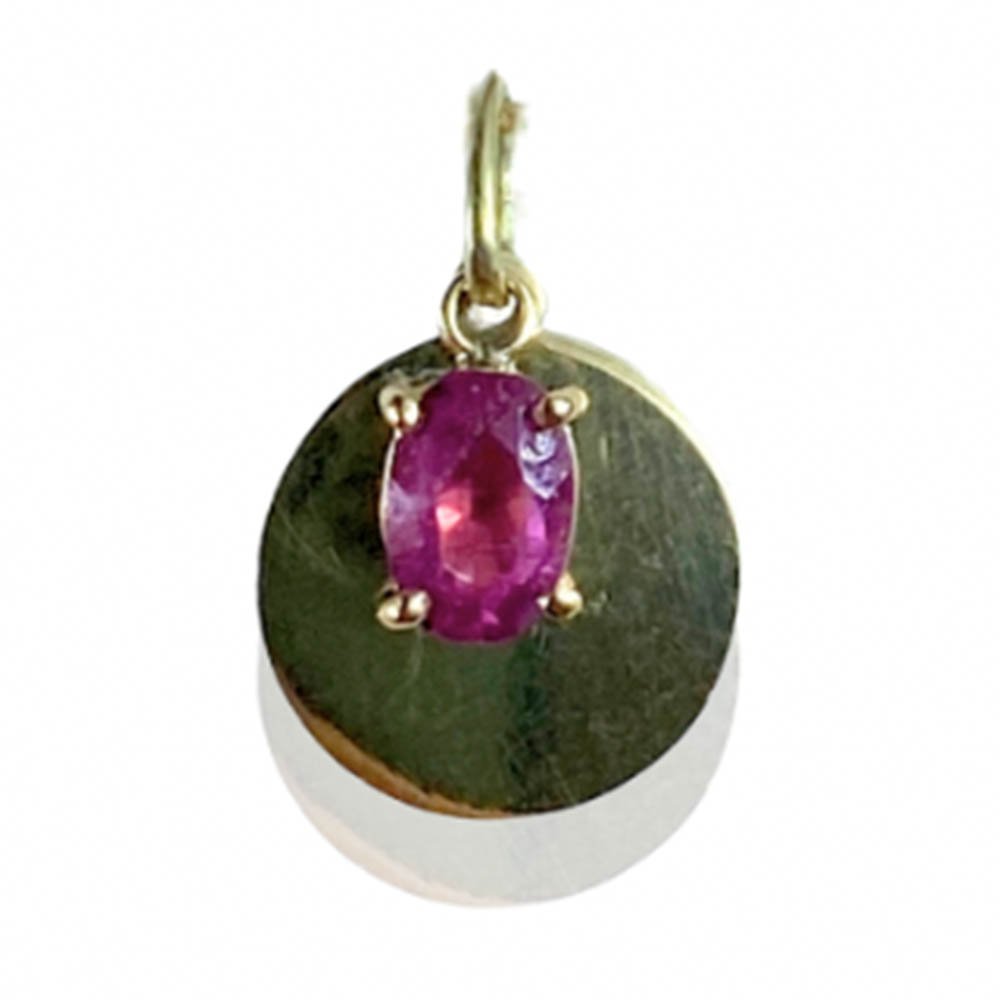 Pingente com Turmalina Rosa e Placa Oval em Ouro 18k Dourado 1