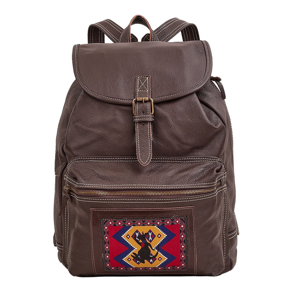 Mochila Couro Etiqueta Queimada - Cafe