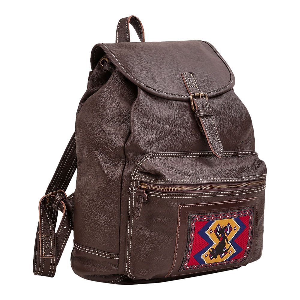 Mochila Couro Etiqueta Queimada - Cafe Café 6