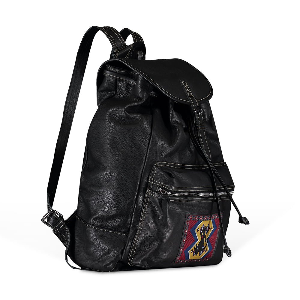 Mochila Couro Etiqueta Queimada - Preto Preto 5