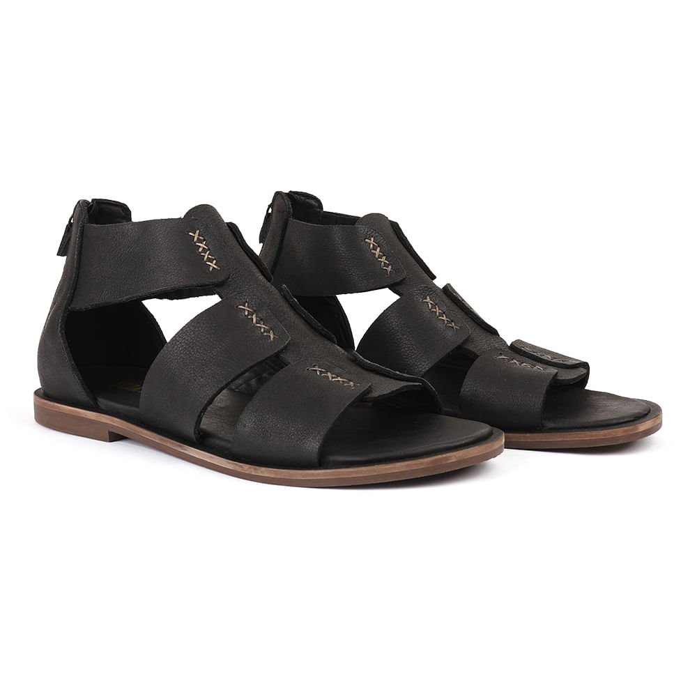 Sandalia Couro Gladiadora - Preto Preto 2
