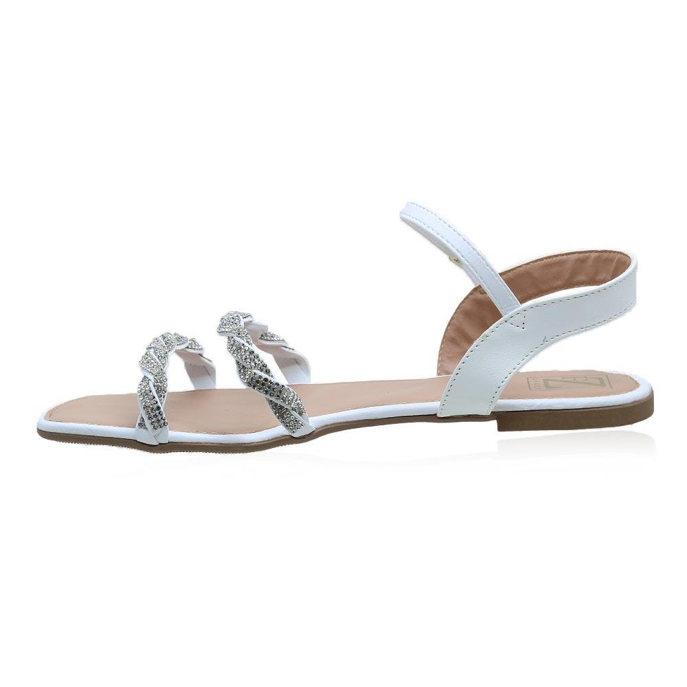 Sandália Rasteira Pedraria Feminina Fashion Fz 02.0083 Branca Branco 2