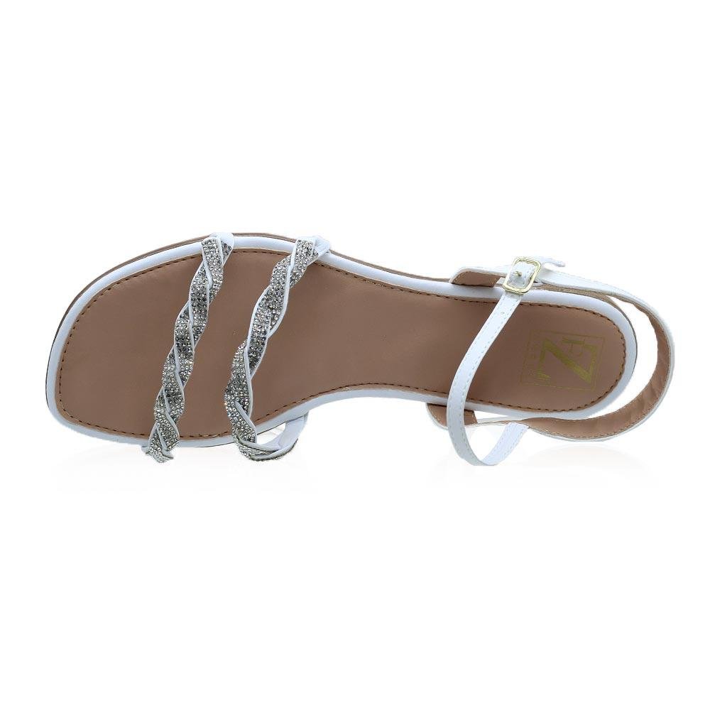 Sandália Rasteira Pedraria Feminina Fashion Fz 02.0083 Branca Branco 3