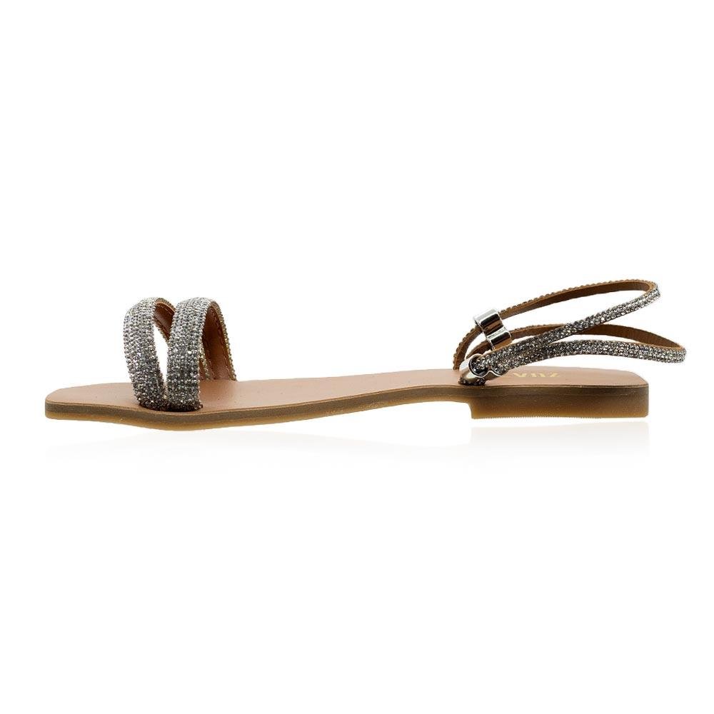 Sandália Rasteira Feminina Strass Zuazen 2003 Cristal Prata 2