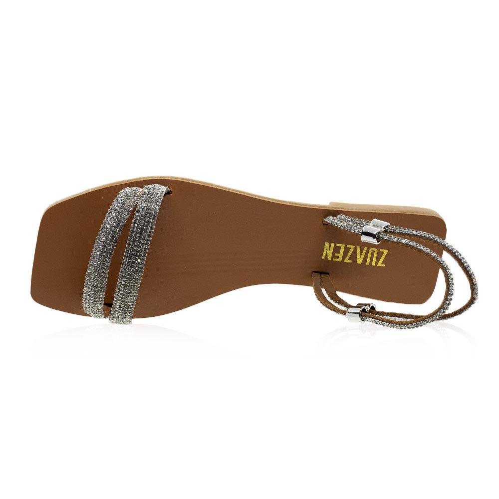 Sandália Rasteira Feminina Strass Zuazen 2003 Cristal Prata 3