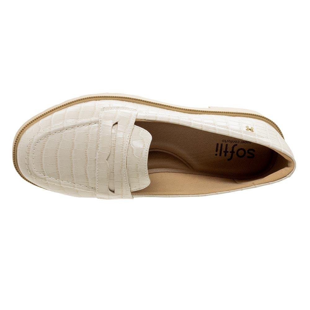 Mocassim Feminino Loafer Softli 10003 Off Whithe Branco 3