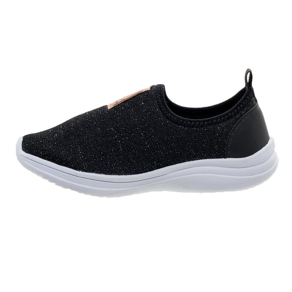 Tênis Casual Infantil Feminino Slip On Fashion Fz 1100-06 Preto Preto 2