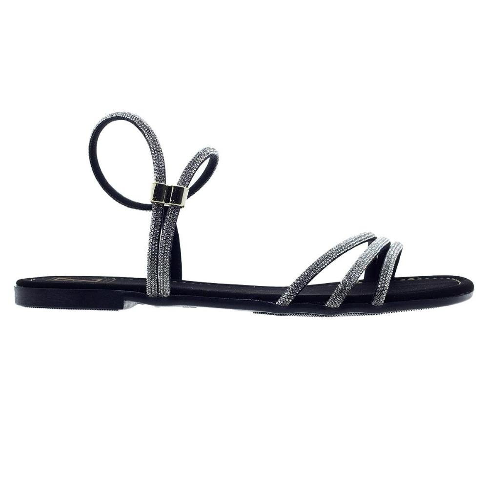 Sandália Rasteira Feminina Fashion Fz 02.0564 Preta Preto 1