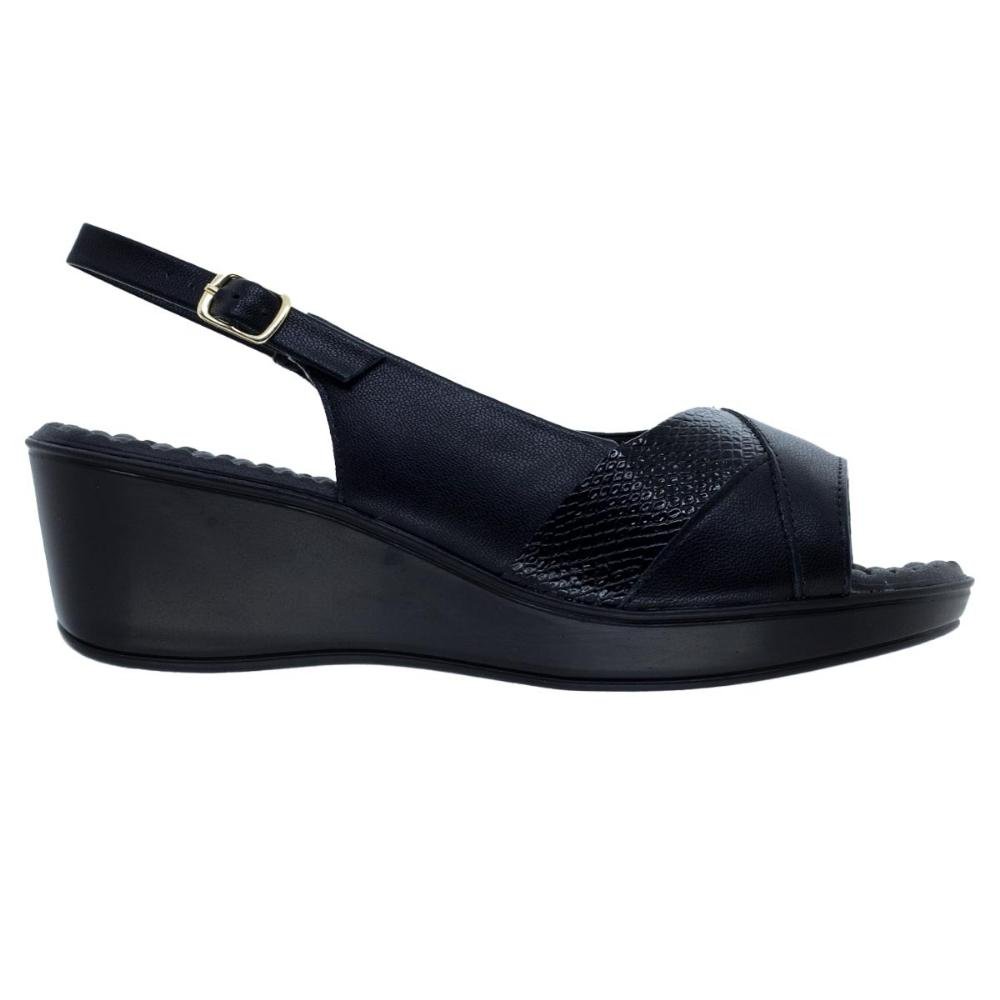 Sandália Anabela Peep Toe Feminina Piccadilly 540324 Preta Preto 1