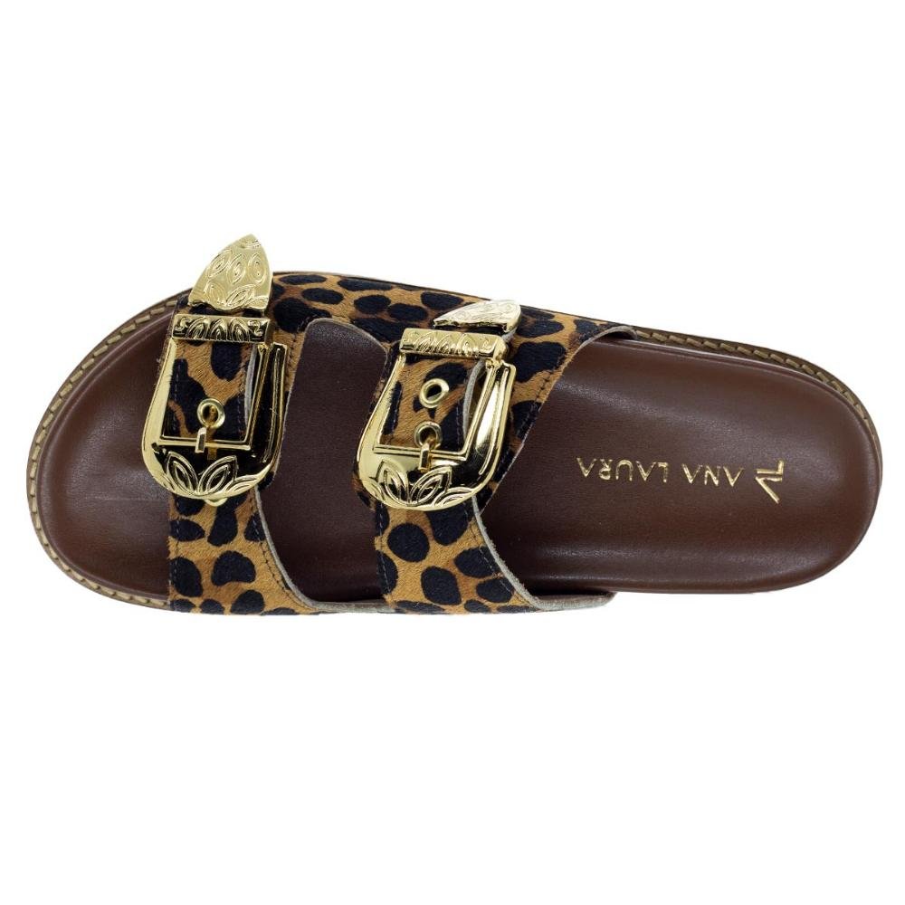 Sandália Papete Rasteira Feminina Ana Laura 24750 Caramelo Marrom 3