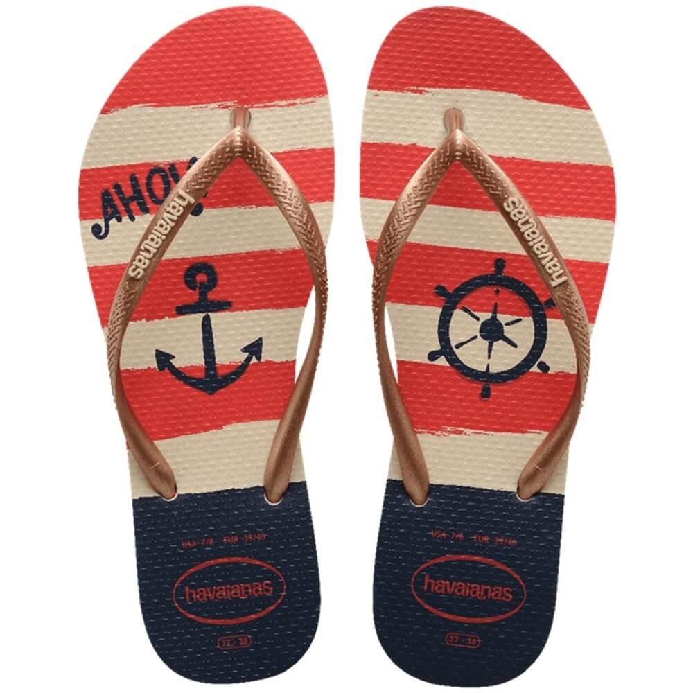 Chinelo Havaianas Feminina Slim Nautical Bege Multicores 1