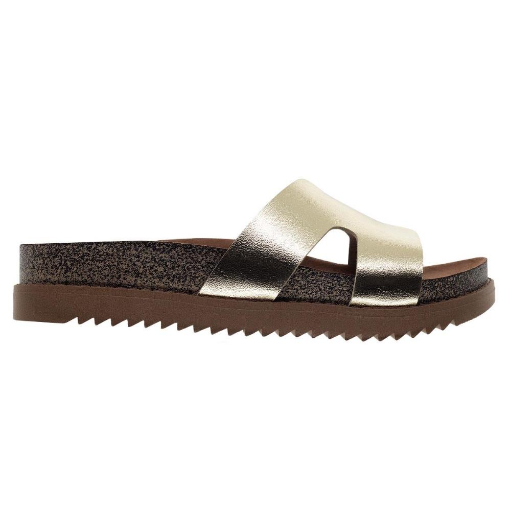 Tamanco Feminino Flat Tratorado Moleca 5500.100 Dourado Dourado 1