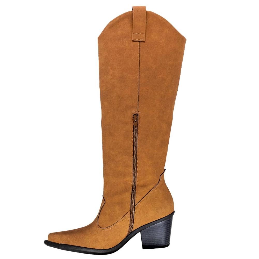 Bota Texana Cano Longo Feminina Piccadilly 761003-3 Caramelo Marrom 2