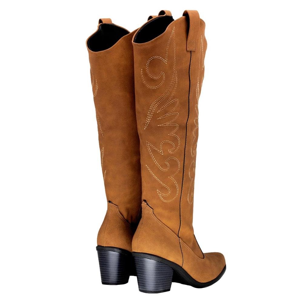 Bota Texana Cano Longo Feminina Piccadilly 761003-3 Caramelo Marrom 3