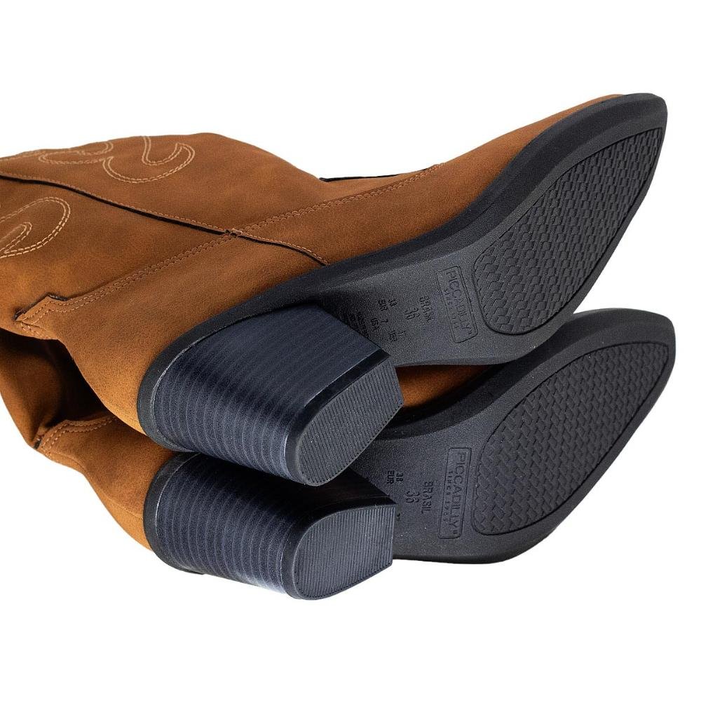 Bota Texana Cano Longo Feminina Piccadilly 761003-3 Caramelo Marrom 4