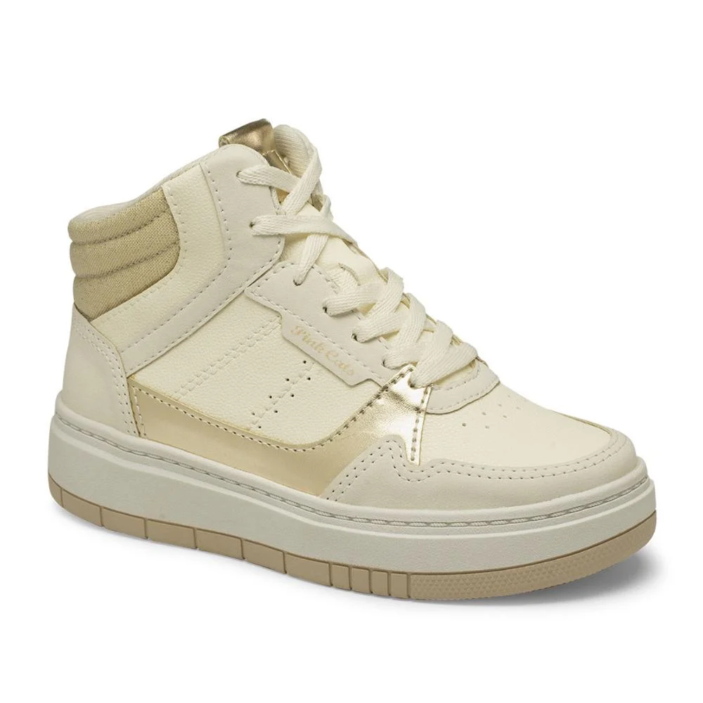 Tênis Cano Alto Infantil Menina Pink Cats V5183 Offwhite Bege 4