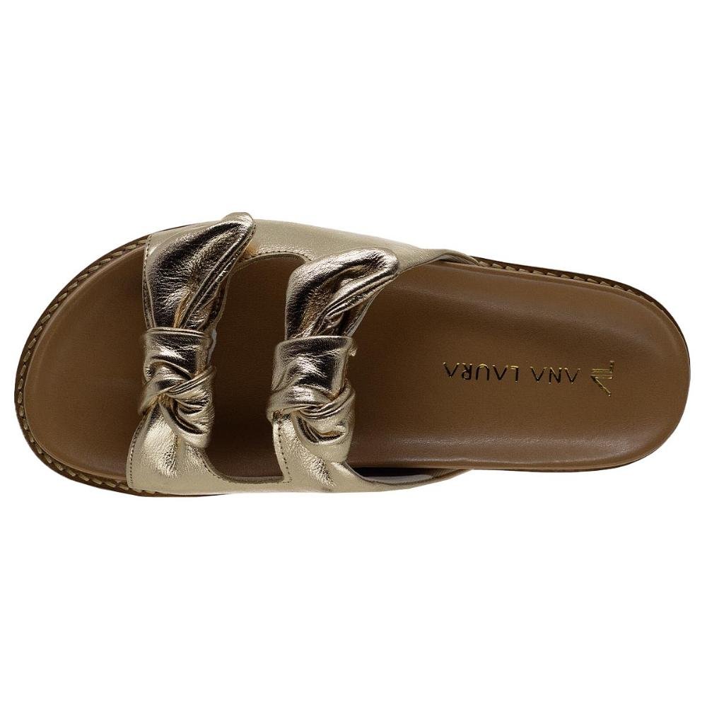 Sandália Rasteira Feminina Ana Laura 25095 Ouro Ouro 3