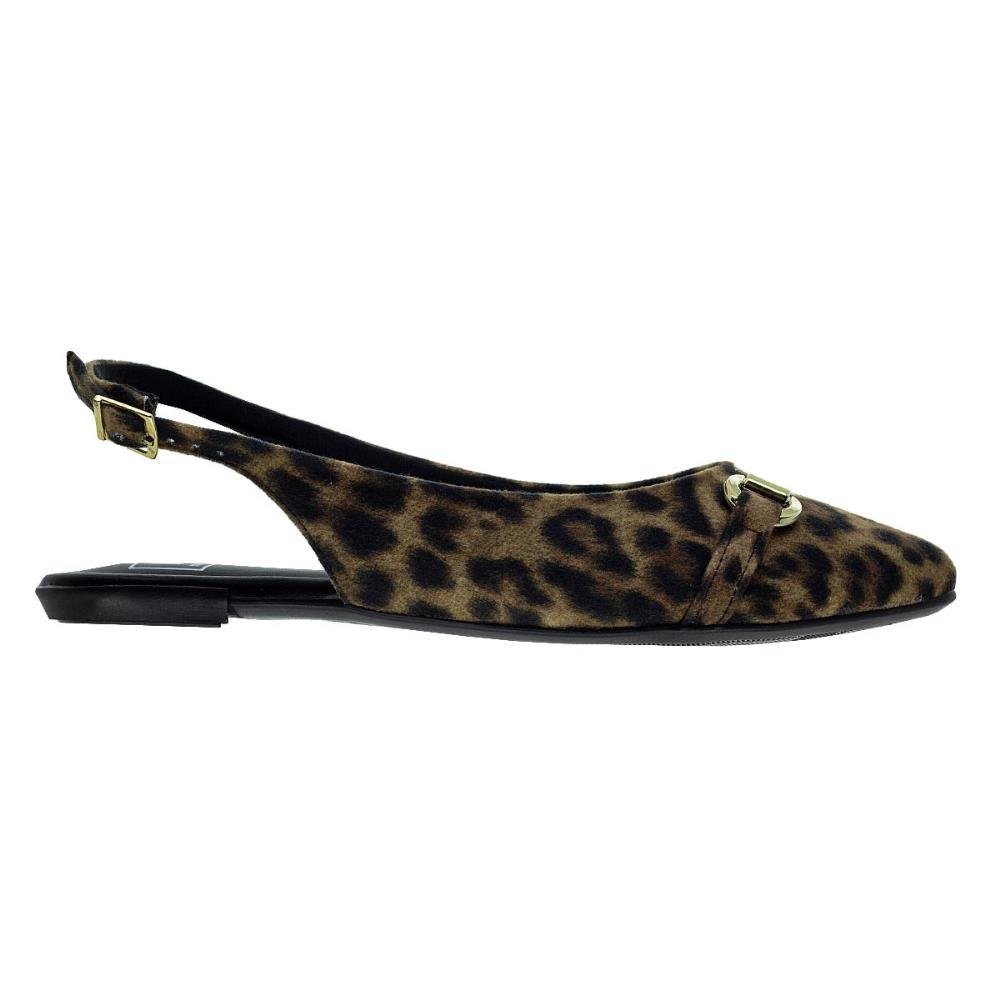Sapato SlingBack Salto Baixo Moleca 5444.333 Preto Onça 1