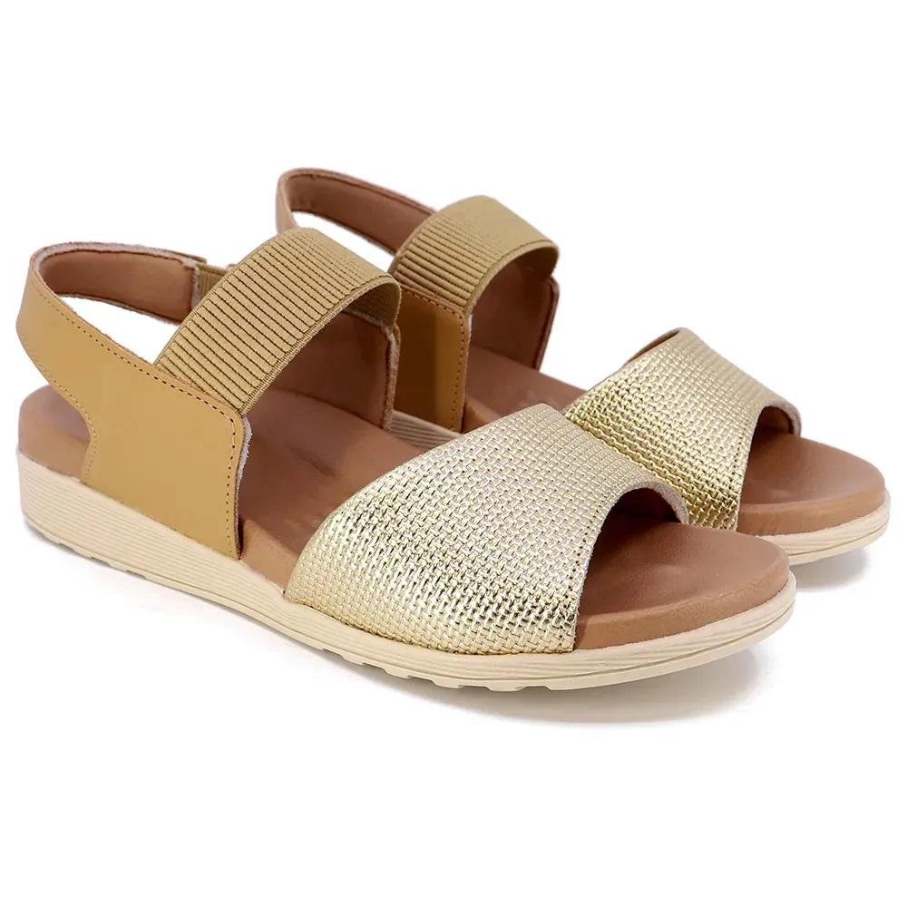 Sandália Plataforma Feminina Couro Usaflex AD392206 Dourado Dourado 2