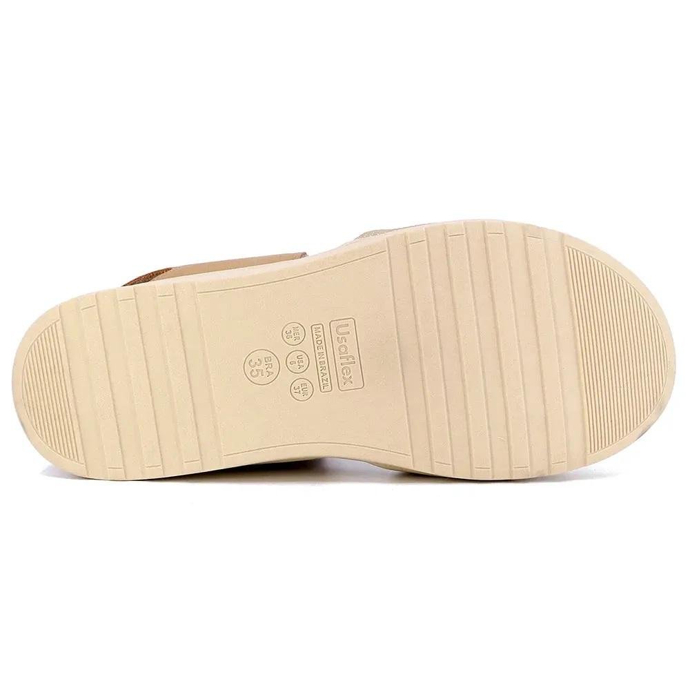 Sandália Plataforma Feminina Couro Usaflex AD392206 Dourado Dourado 4
