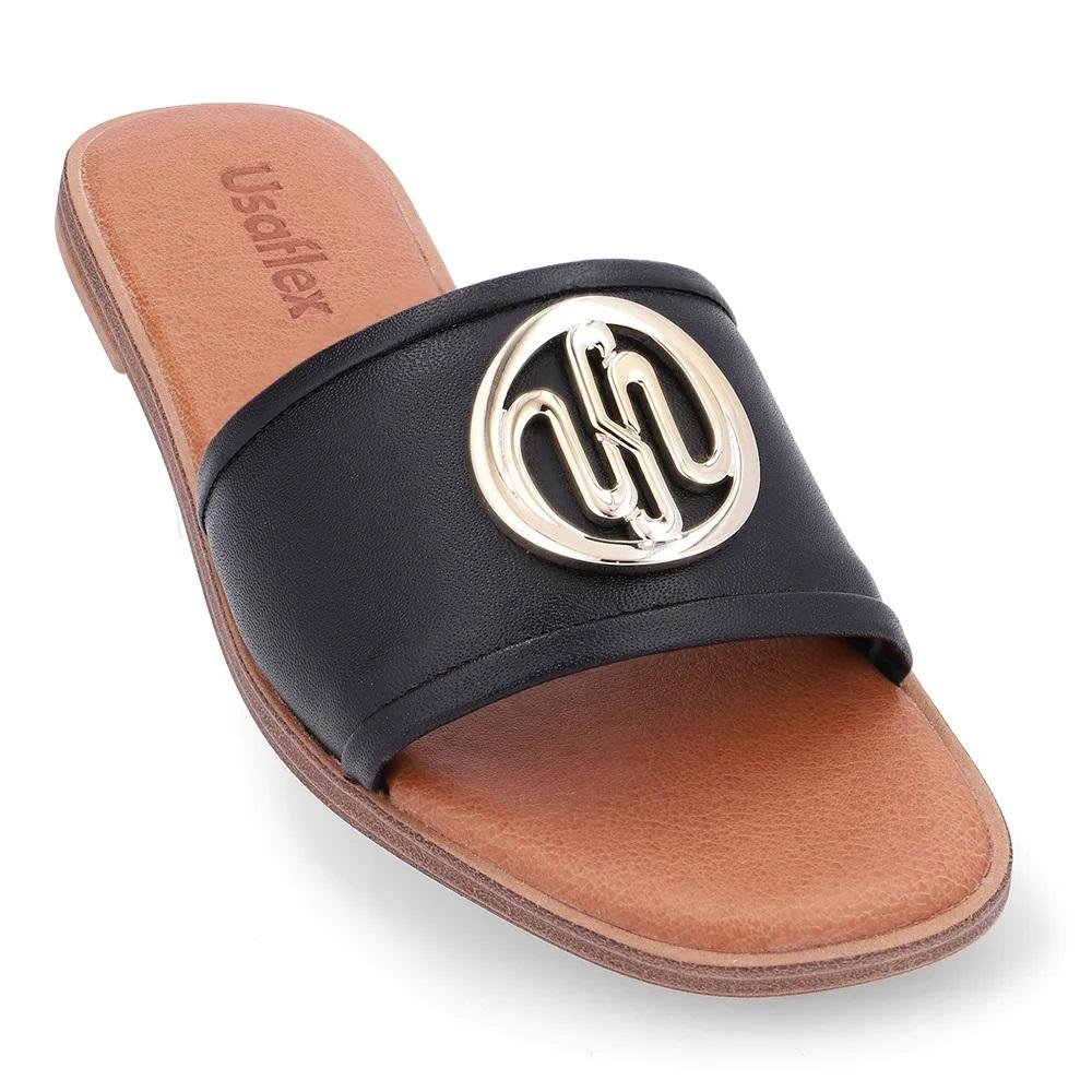 Tamanco Rasteiro Feminino Usaflex AK3103001 Preto Preto 4