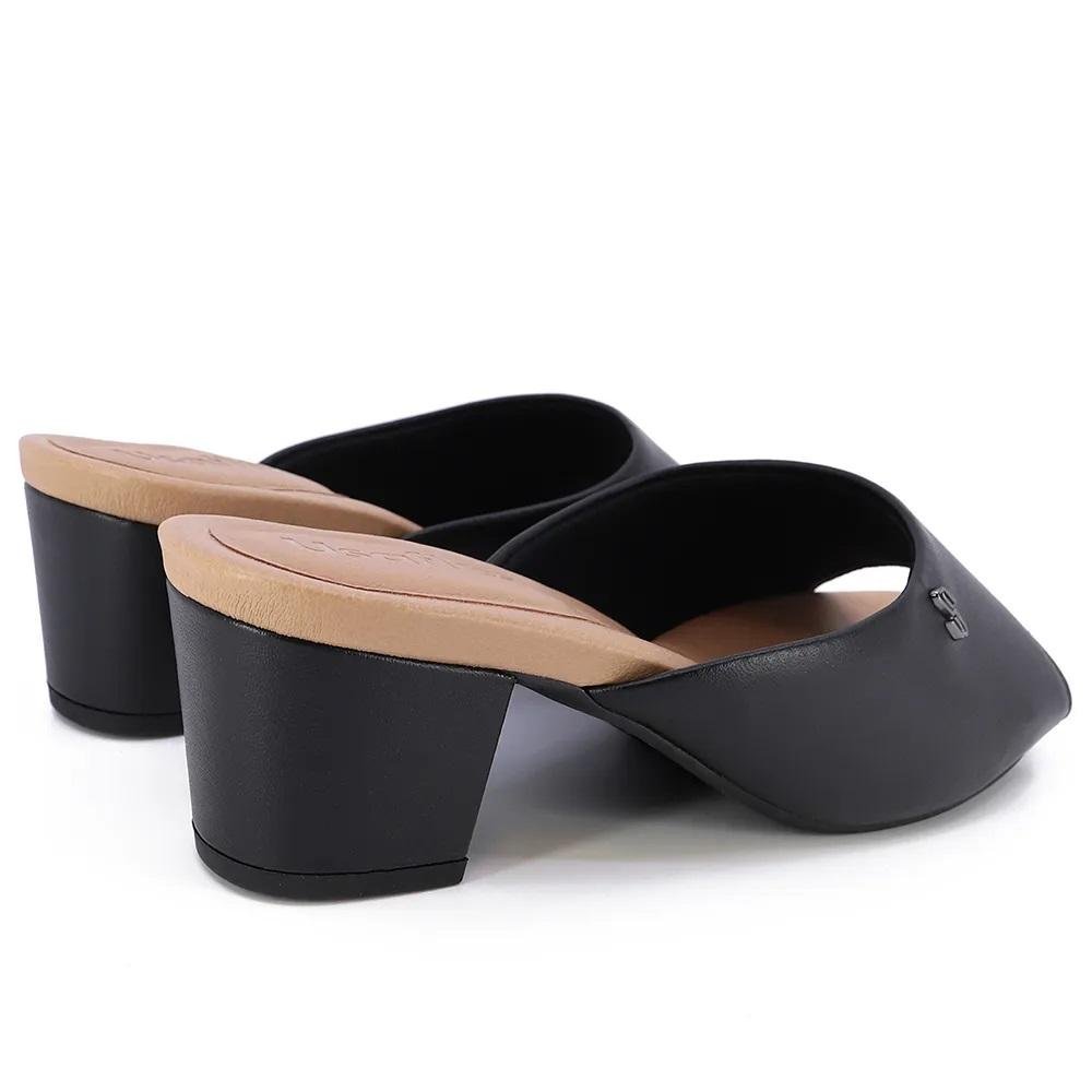 Tamanco Peeptoe Couro Salto Bloco Feminino Usaflex Y8216001 Preto Preto 3