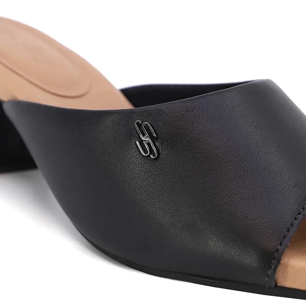 Tamanco Peeptoe Couro Salto Bloco Feminino Usaflex Y8216001 Preto Preto 4