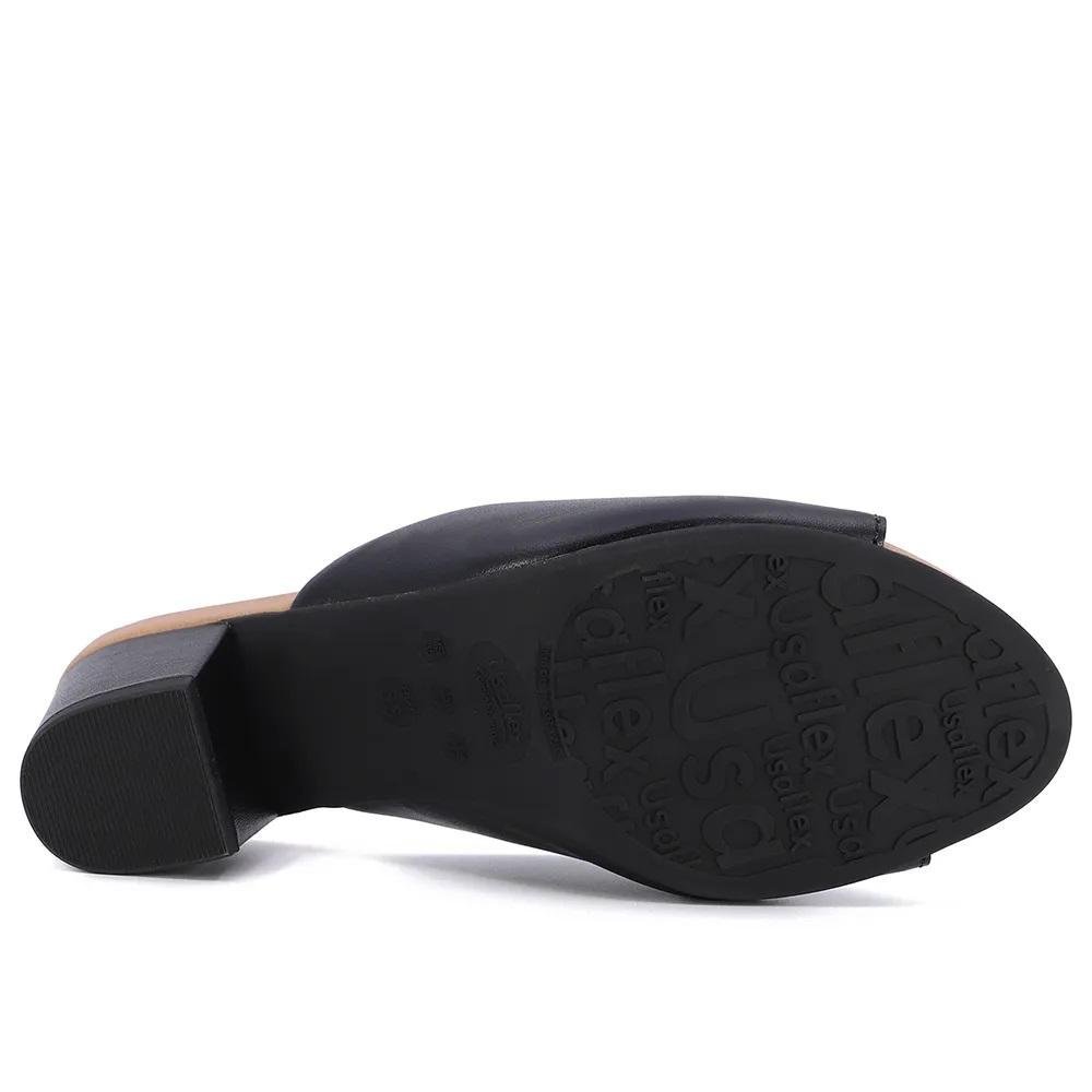 Tamanco Peeptoe Couro Salto Bloco Feminino Usaflex Y8216001 Preto Preto 5