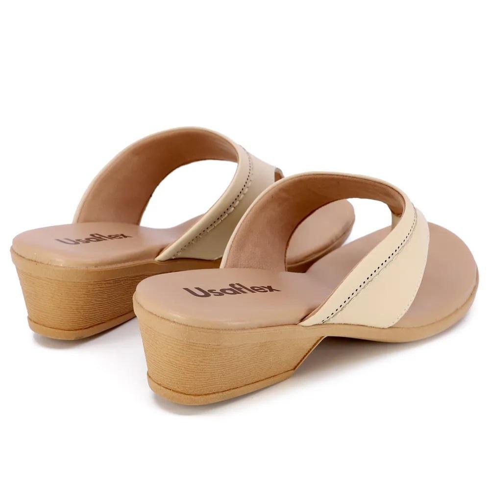 Tamanco Salto Bloco Feminino Usaflex AK1803003 Creme Creme 3