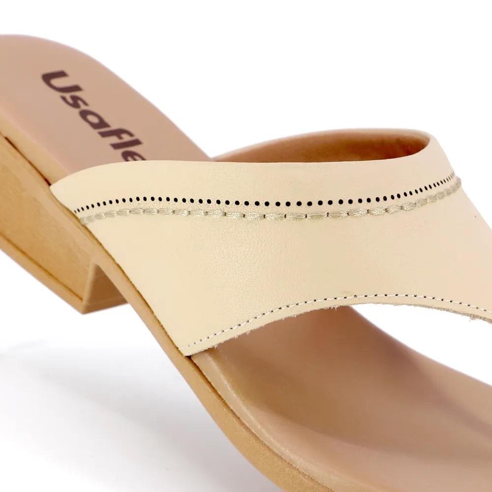 Tamanco Salto Bloco Feminino Usaflex AK1803003 Creme Creme 4