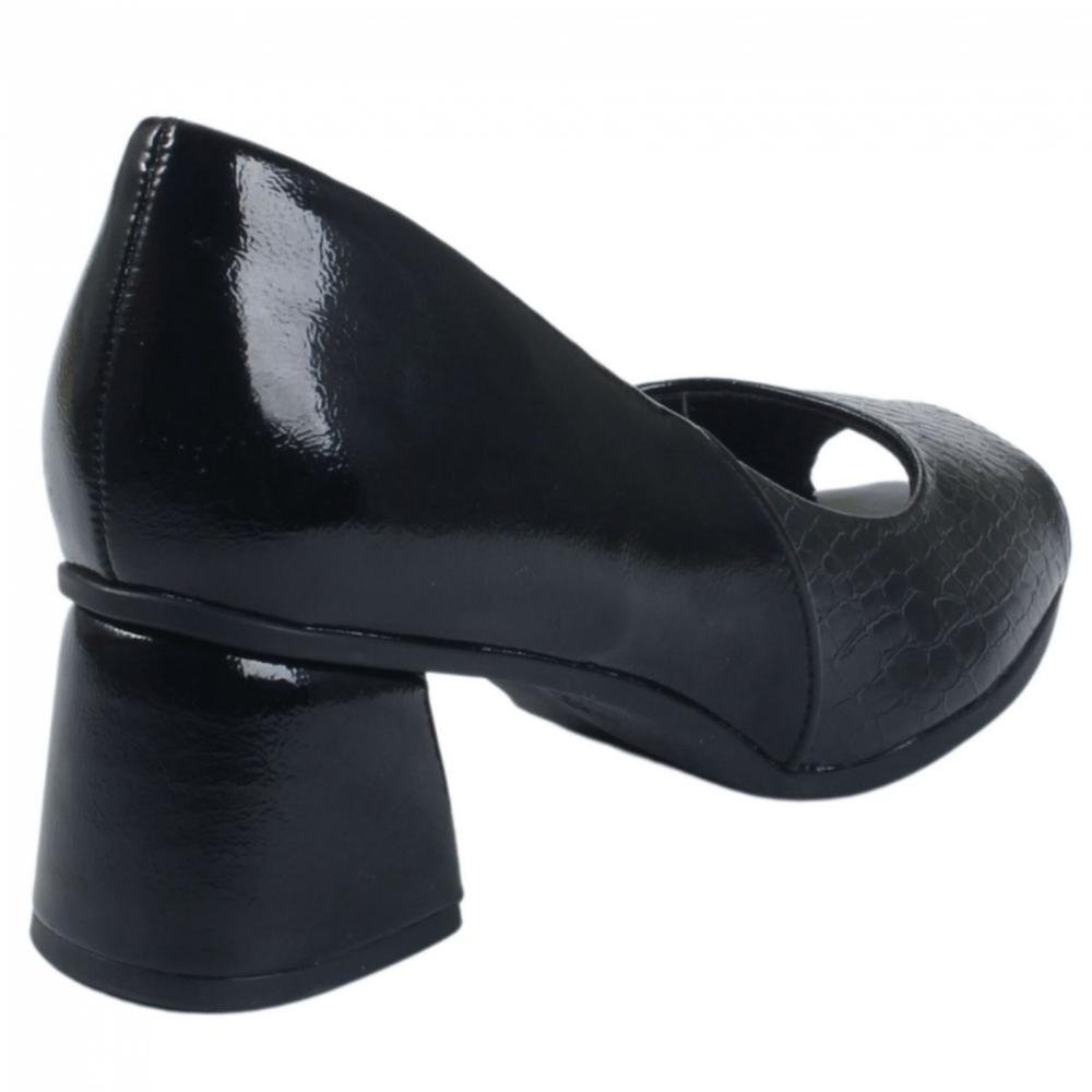 Sapato Salto Médio Peeptoe Feminino Piccadilly 715021 Preto Preto 4