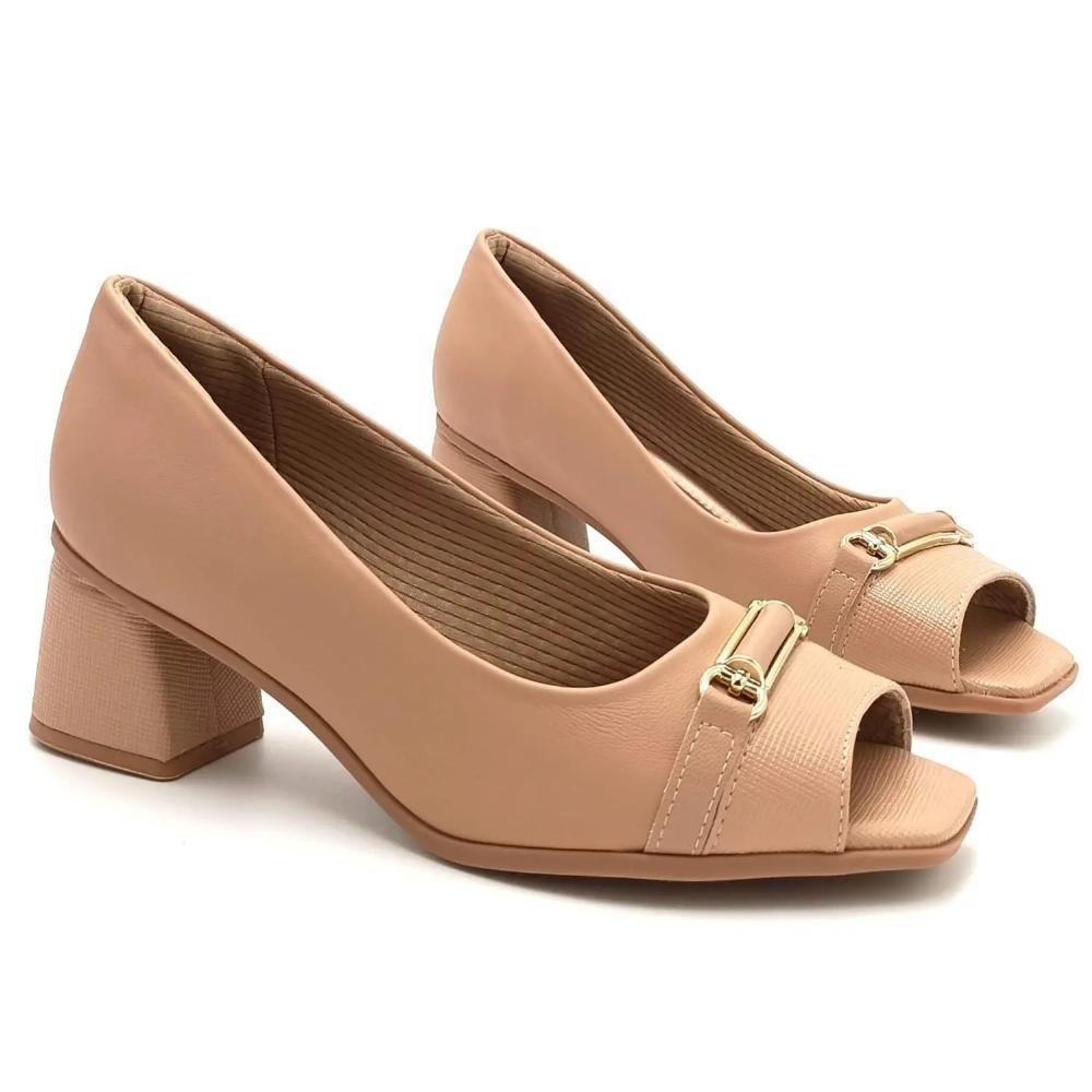 Sapato Salto Médio Peeptoe Feminino Piccadilly 715020 Nude Nude 3