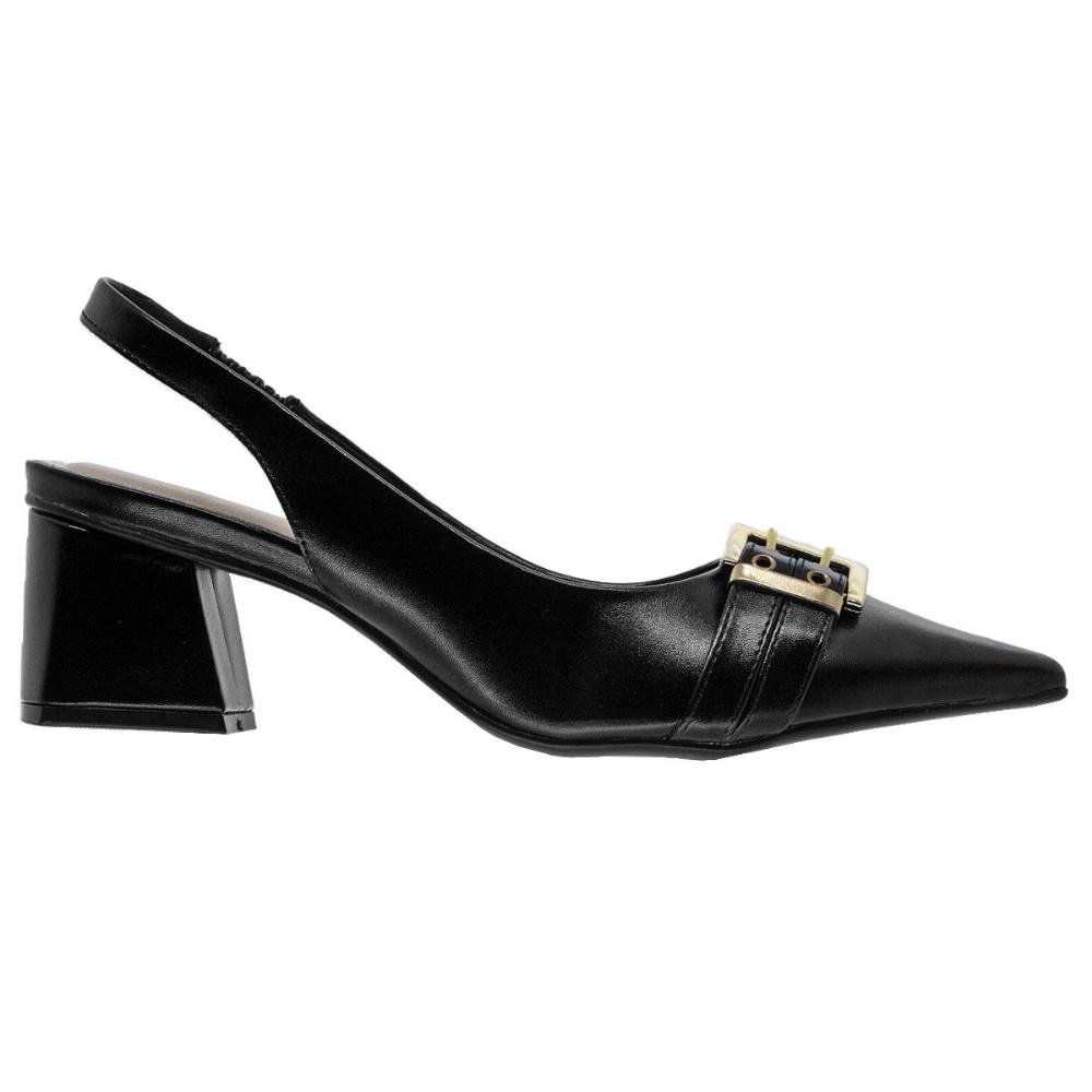 Sapato Feminino Salto Médio Slingback Bebecê T3838-536 Preto Preto 1