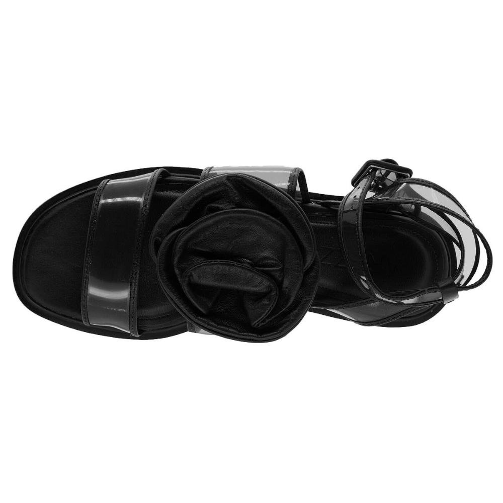 Sandália Salto Baixo Bico Quadrado Feminina Arezzo A13008 Preto Preto