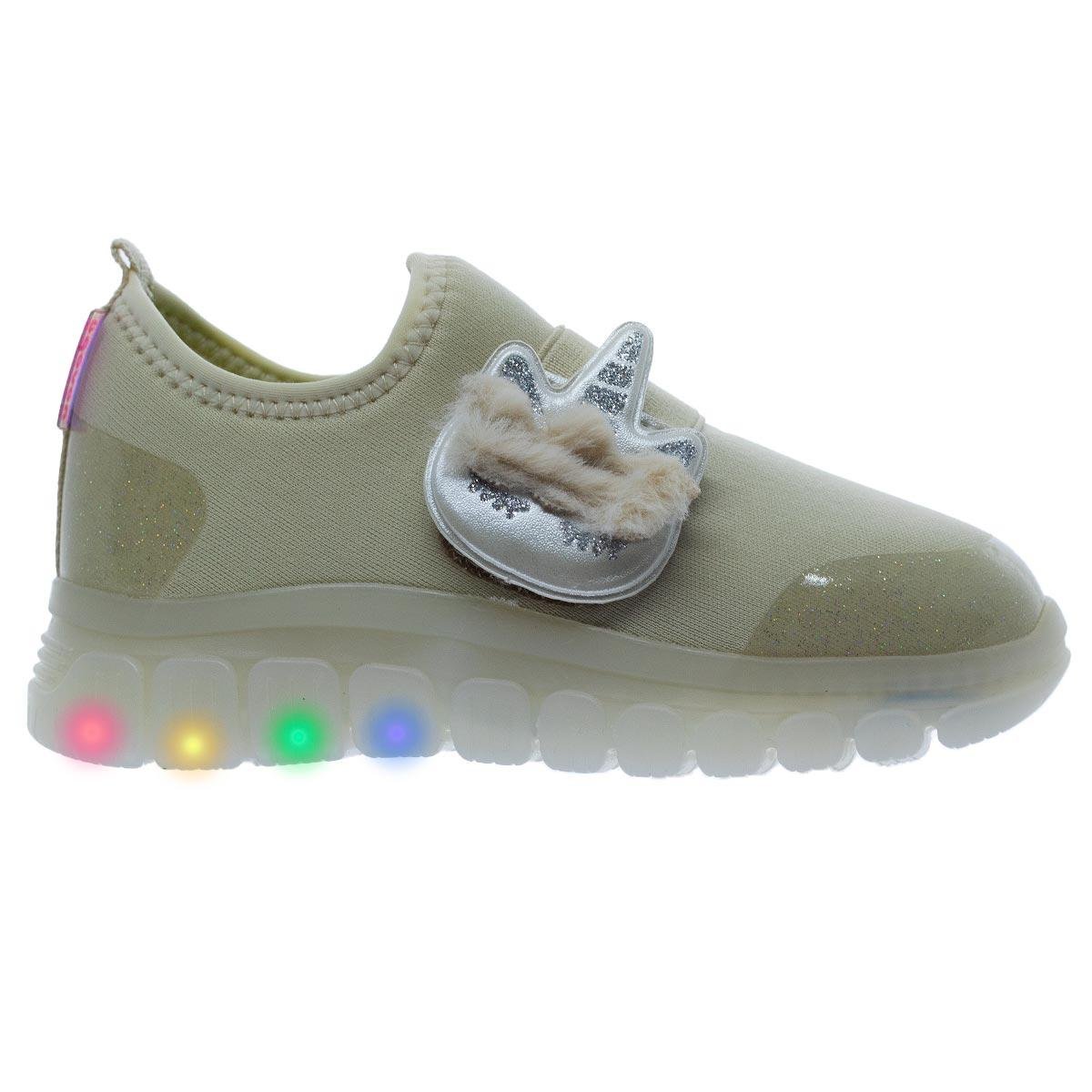 Tênis Casual Infantil Menina Novopé 99001300 LED Offwhite