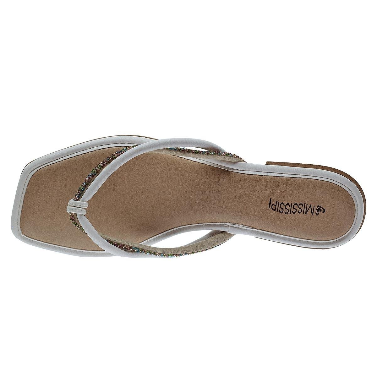 Sandália Rasteira Feminina Mississipi Q8364 Branco Branco 3
