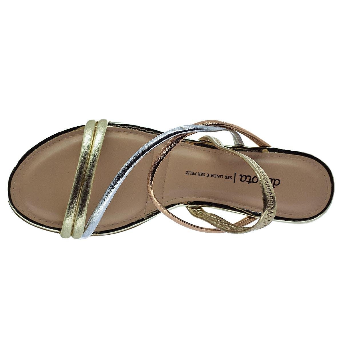 Sandália Salto Baixo Metalizada Feminina Dakota Y8053 Dourada Champagne 3
