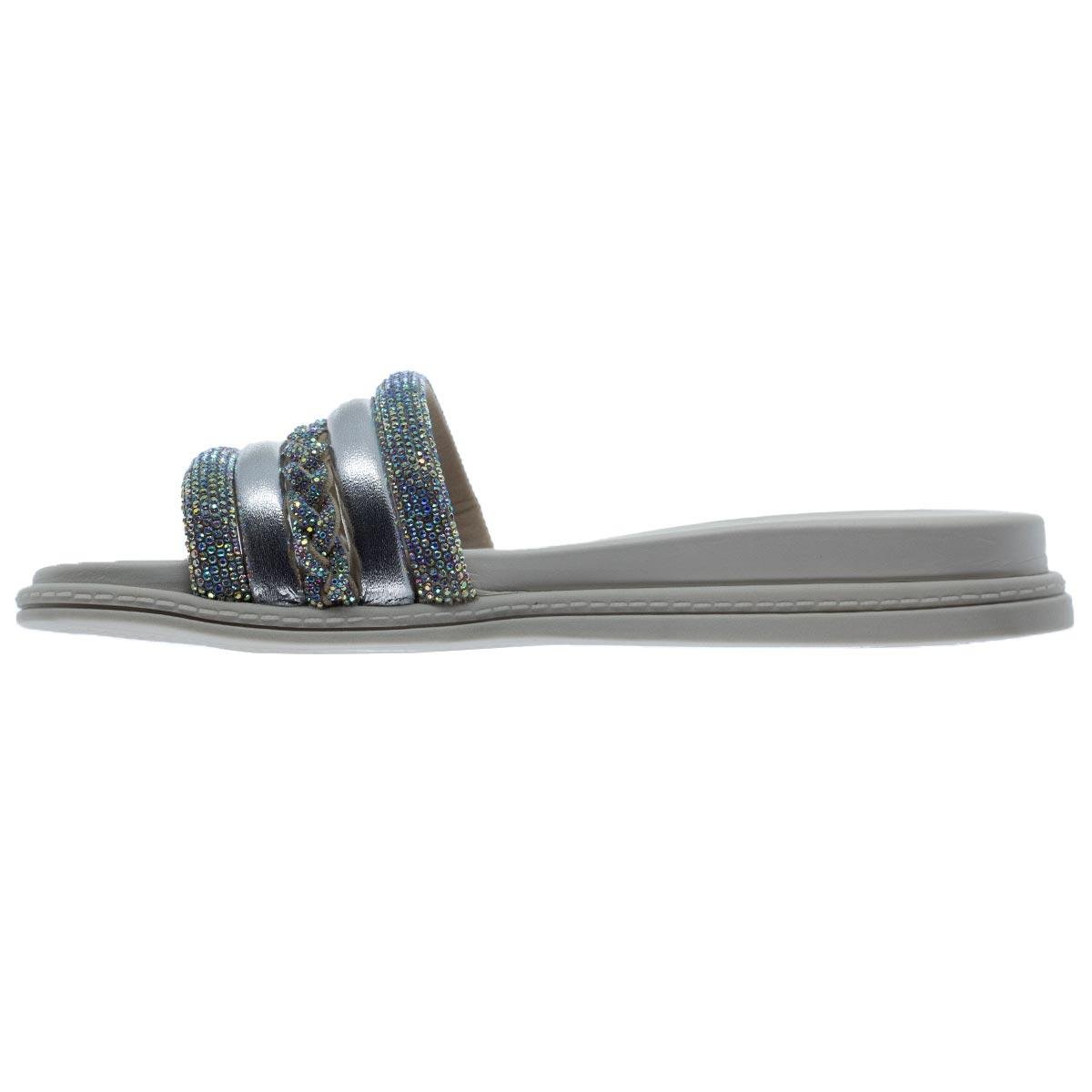 Tamanco Rasteiro Papete Feminino Beira Rio 8528.103 Branco Prata 2