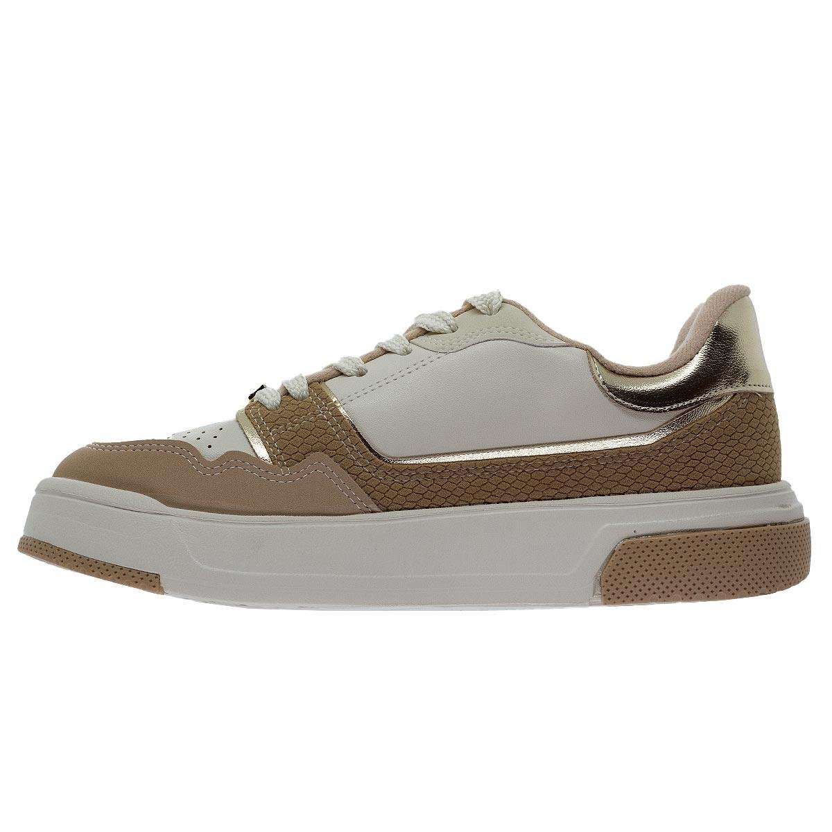 Tênis Casual Feminino Mississipi MI391 Rose Branco/Bege/Dourado 2