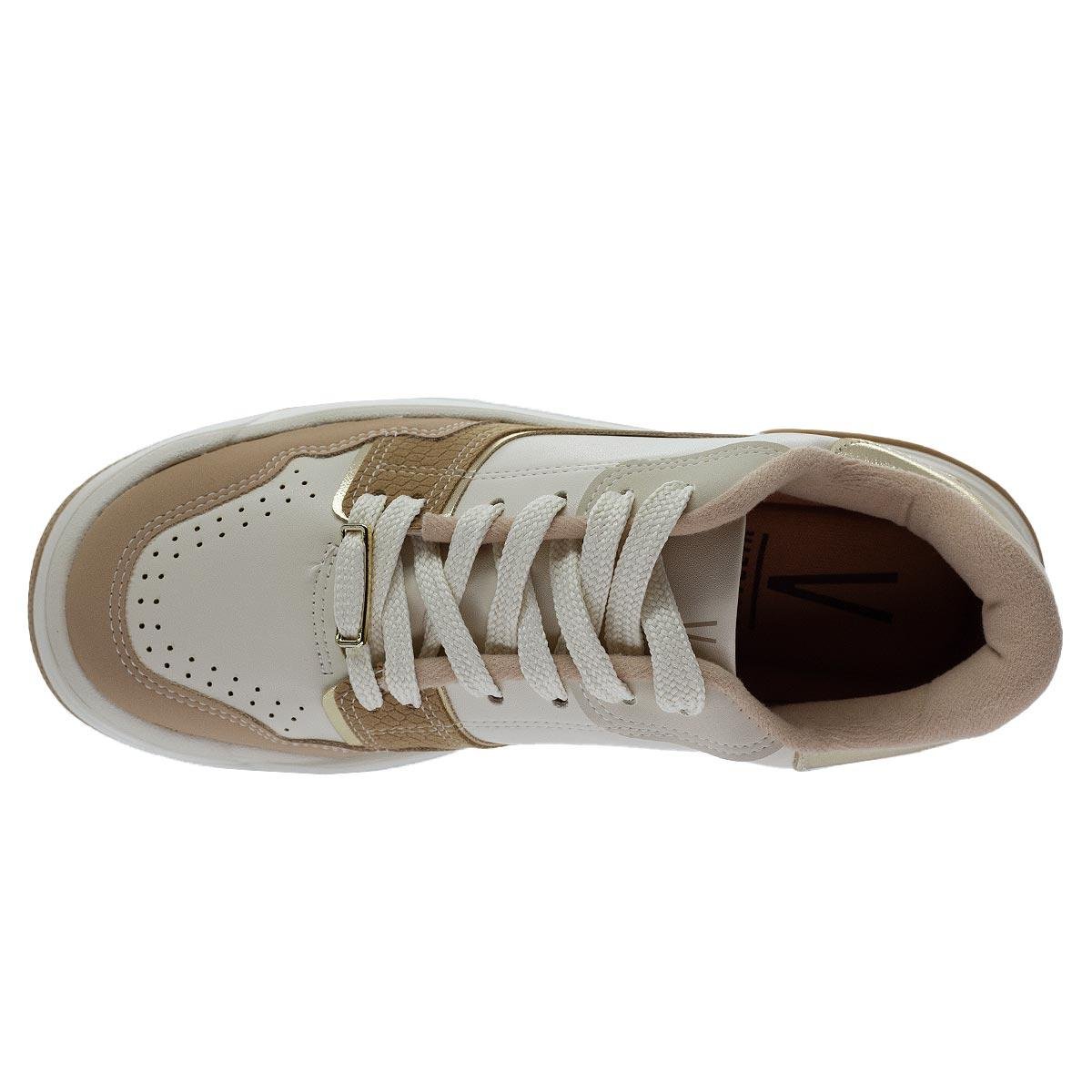 Tênis Casual Feminino Mississipi MI391 Rose Branco/Bege/Dourado 3