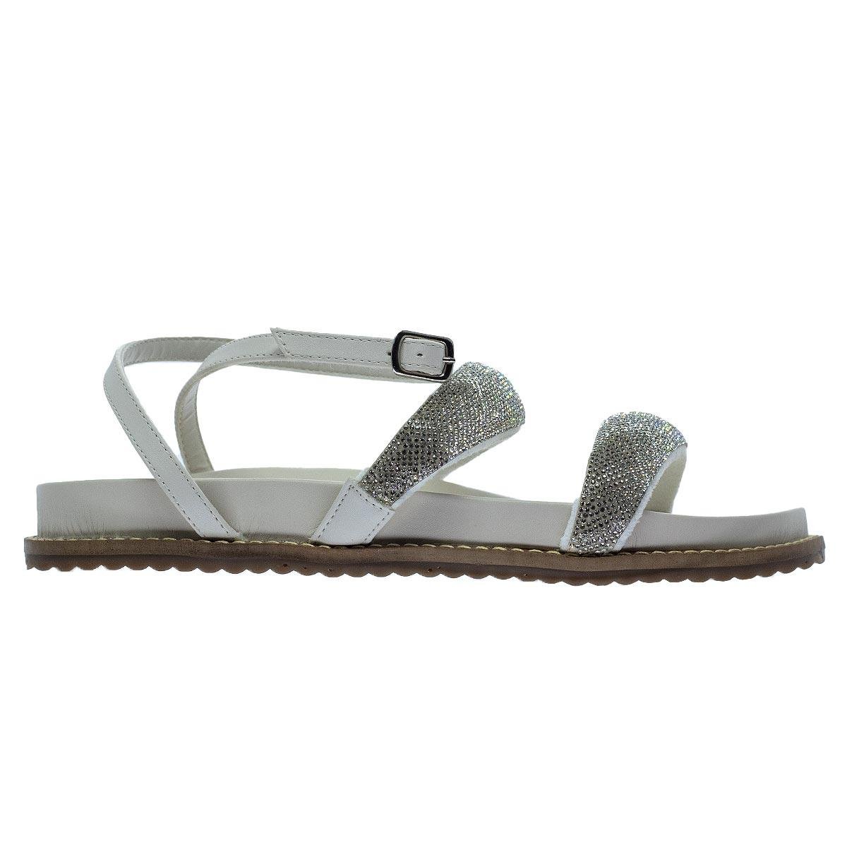 Sandália Papete Rasteira Feminina Ana Laura 23973 Offwhite Branco/Prata 1